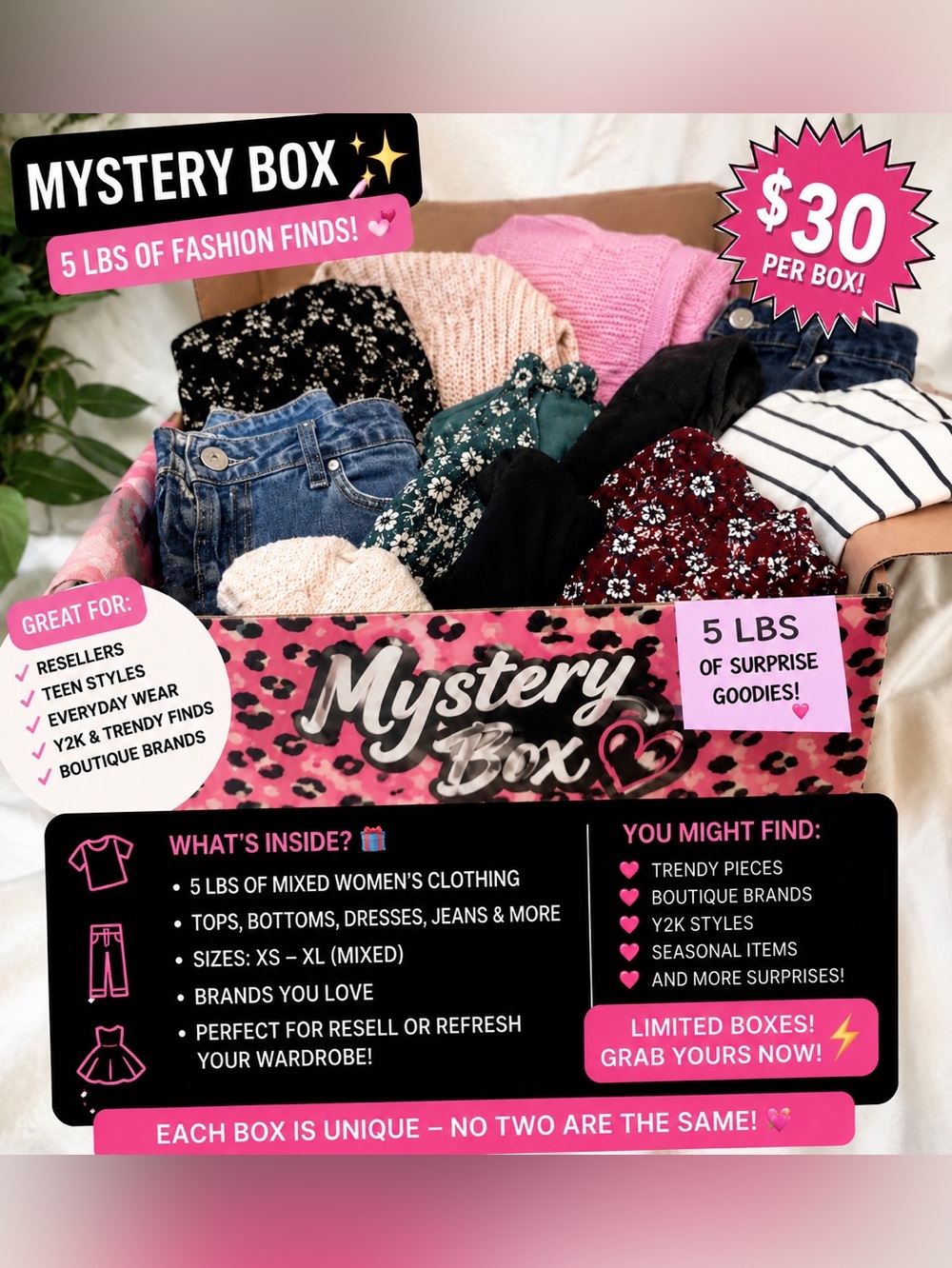 🔥 5 LB Mystery Clothing Box | Trendy Finds | Y2K • Boutique • Reseller Friendly